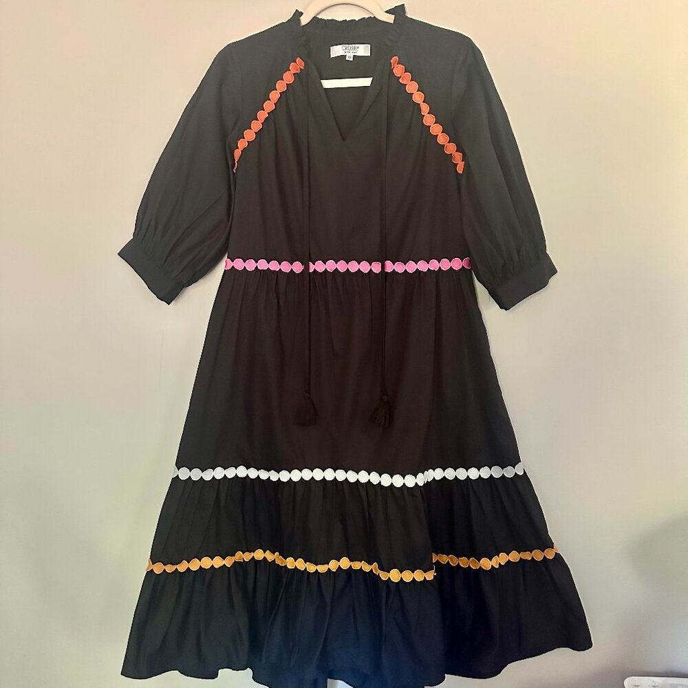 Crosby by Mollie Burch Midi Tiered Dress Puff Sleeve High Neck Cottagecore - XS